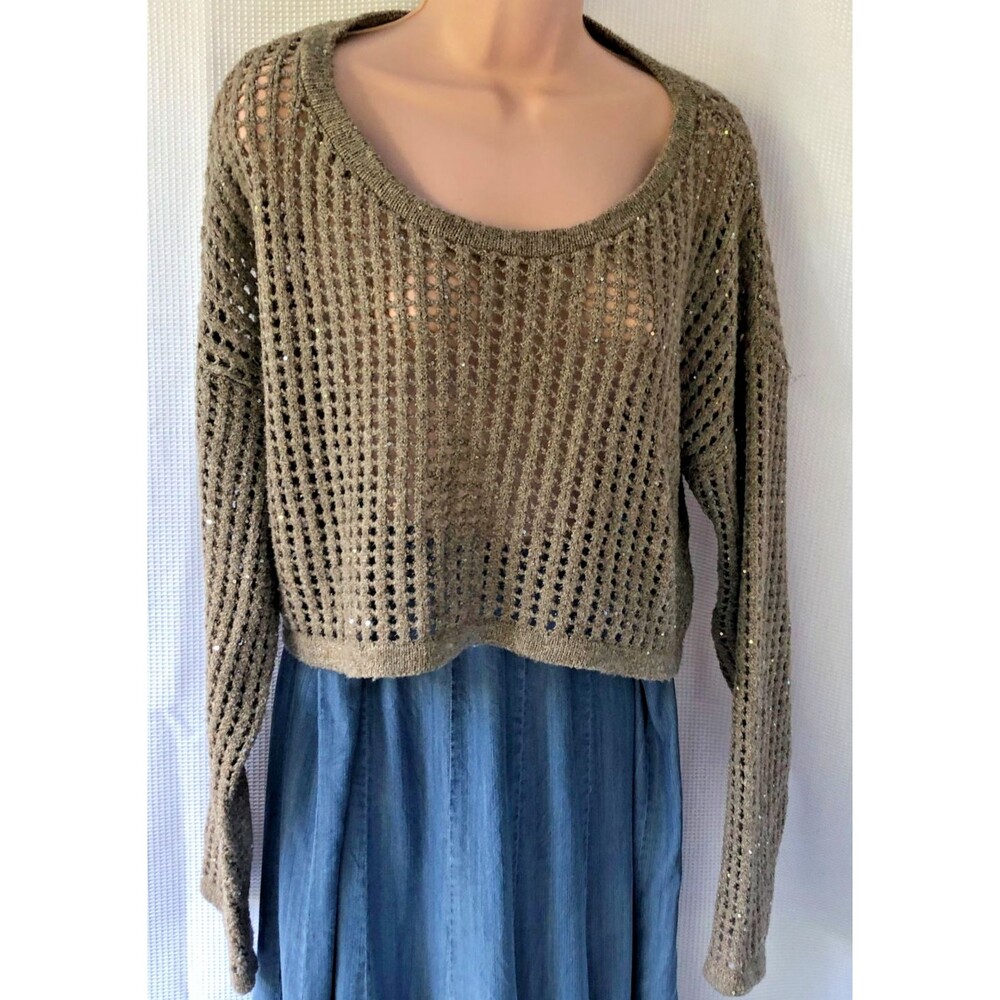 Blue Rain x Francescas Brown Sequin Mesh Cropped Sweater Size L - Picture 2 of 16
